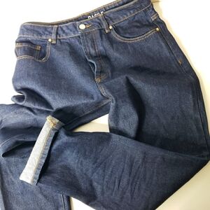 Promod Basile Ankle Crop Button Front Straight Dark Wash Denim Gorp Rigid Jeans